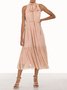 Vacation Tie Neck Sleeveless Woven Dress With Belt
