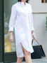 Simple Solid Stand Collar Regular Fit Long Sleeve Knee Dress
