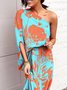 Off The Shoulder Floral Vacation Regular Fit Midi Dress