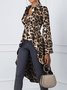 Leopard Shirt Collar Long Sleeve Irregular  Blouse
