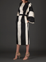 Autumn Crew Neck Long sleeve H-Line Elegant Striped Dress
