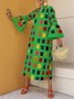 V Neck Vacation Colorblock Printed Loose  Dress