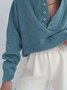 Casual Plain V Neck Buttoned Loose Sweater
