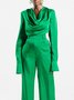 Green Long sleeve Elegant V Neck Regular Fit Blouse