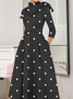 Polka Dots Regular Fit High Elasticity X-Line Stand Collar Elegant Dress