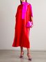Rose Red Daily Half sleeve Loose Satin Asymmetrical Dress