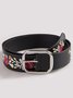 Colorful Embroidered Floral PU Black Women's Belt Commuter Daily Matching