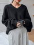 Black Daily Long sleeve Regular Fit Simple Sweater