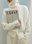 White Daily Long sleeve Turtleneck Regular Fit  Sweater