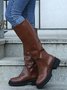 Solid Color Leather Straight Boots