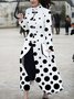 Polka Dots Urban Stand Collar Regular Fit Overcoat