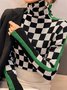 Turtleneck Color Block Plaid Long Sleeve Sweater