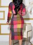 Stand Collar Elegant Colorblock Regular Fit Dress
