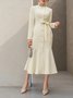 Long sleeve Elegant Stand Collar Regular Fit Plain Dress