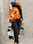 Loose Urban Abstract Crew Neck Long sleeve Mid-long Blouse