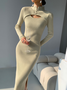 Wool/Knitting Elegant Stand Collar Regular Fit Dress