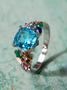 Multicolored Gemstone Square Princess Ring Wedding Rings