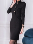 Regular Fit Plain Stand Collar Long sleeve Elegant Midi Dress