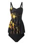 Casual Floral Printing Scoop Neck Swimdress Two-Piece Set