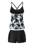 Vacation Plants Printing Scoop Neck Tankinis Two-Piece Set