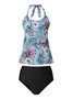 Vacation Floral Printing Scoop Neck Tankinis Two-Piece Set