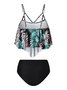 Vacation Plants Flouncing  Scoop Neck Tankinis Two-Piece Set