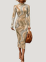 High Elasticity Stand Collar Geometric Elegant Long sleeve Tight Long Dress