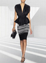 V Neck Striped Tight Elegant Micro-Elasticity Dress