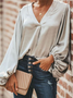 Casual Solid V Neck Blouse