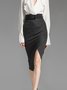 Plain Elegant Tight No Elasticity Midi Skirt