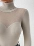 Plain Acrylic Turtleneck Long sleeve Micro-Elasticity Elegant T-Shirt
