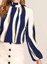 Striped Stand Collar Loose Elegant Blouse