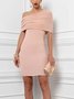 Cold Shoulder Elegant Plain Tight Micro-Elasticity Short sleeve Dress