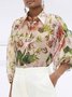 Shirt Collar Elegant Floral Print  Blouse