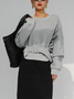 Regular Fit Knitted Simple Crew Neck Sweatshirt With Belt
