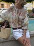Floral Crew Neck Vacation Blouse