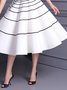 Square Neck Elegant Striped Midi Dress