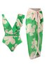 Casual Floral Printing One Piece With Cover Up