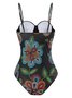 Printing Floral V Neck Elegant One Piece With Cover Up