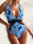Casual Printing Color Block V Neck One-Piece