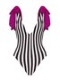 Casual Striped Printing One Piece With Cover Up
