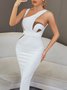 Color Block Asymmetrical Neck Backless Cocktail Party Bodycon Bandage Dress