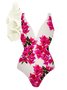 Flouncing Floral V Neck Vacation One Piece With Cover Up