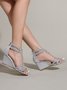 Women's Silver Rhinestone Multi Strap Wedge Sandals