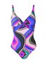 Casual Abstract Printing V Neck One Piece With Cover Up