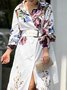 Loose Floral Vacation Shirt Collar Dress With Belt