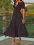 High Elasticity Crew Neck Short sleeve Elegant Midi Dress