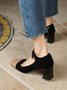 Suede Color Contrast Stitching Classic Chunky Heel Mary Jane Shoes