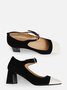 Suede Color Contrast Stitching Classic Chunky Heel Mary Jane Shoes