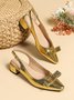 Gold Bowknot Pointed Chunky Heels Dress Shoes